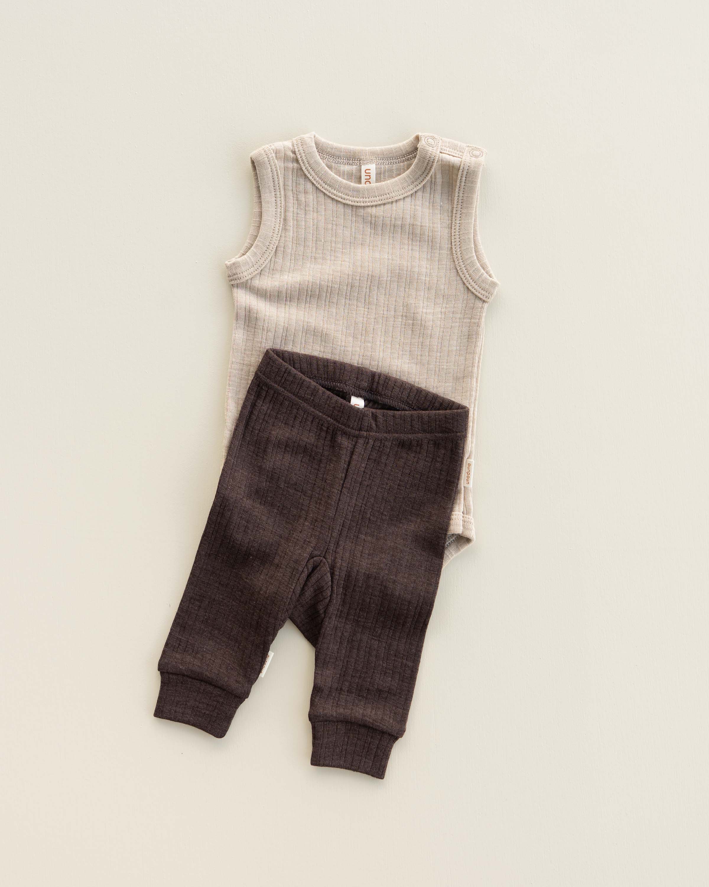 Baby Leggings Rippe aus Wolle/Seide - cocoa