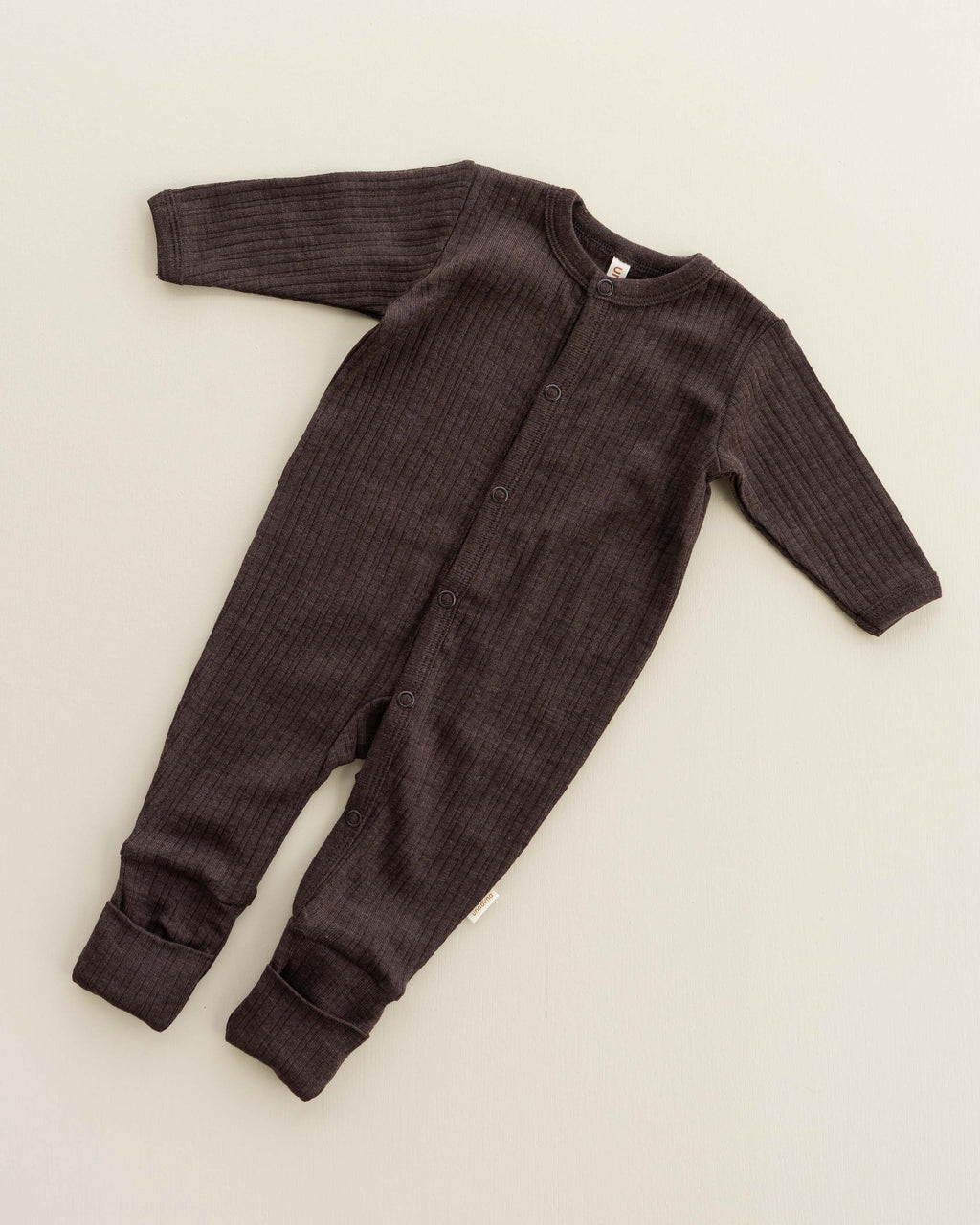 Onesie 2 in 1 feet Rippe aus Wolle/Seide - cocoa