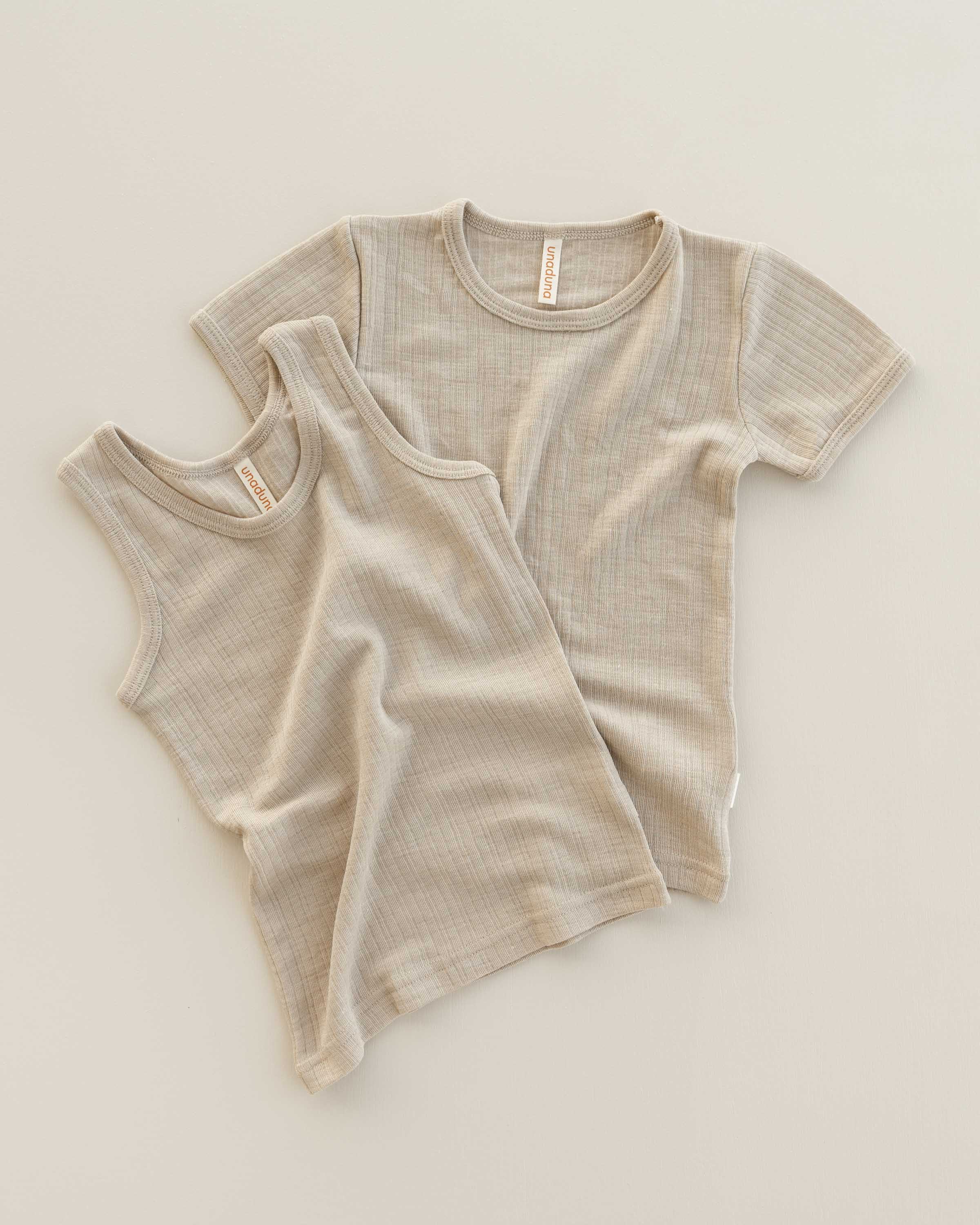 Kids Shirt short sleeves rib wool/silk - maca