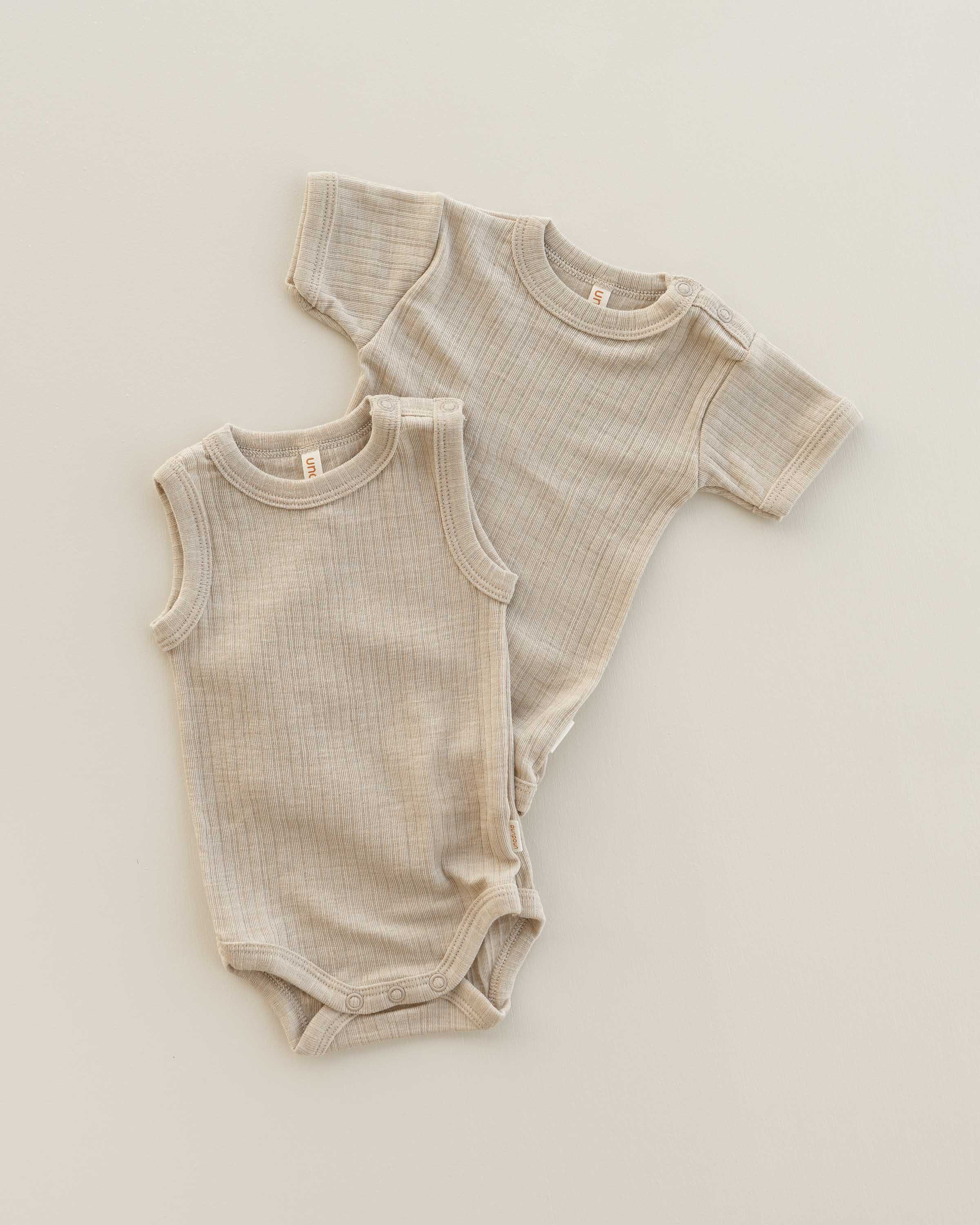 Sleeveless romper rib wool/silk - maca