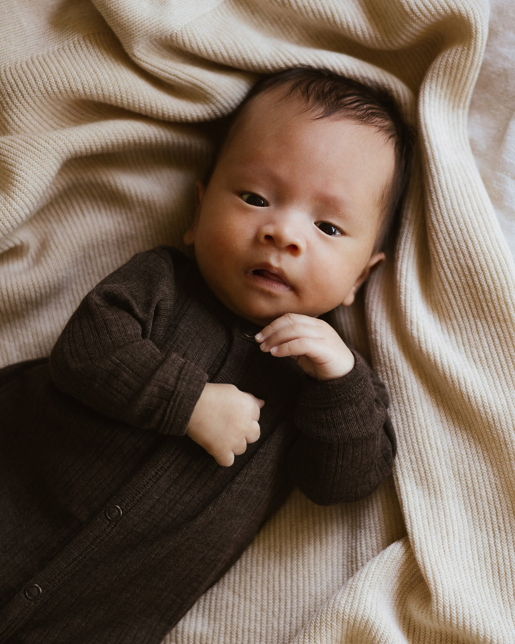 Onesie 2 in 1 feet Rippe aus Wolle/Seide - cocoa