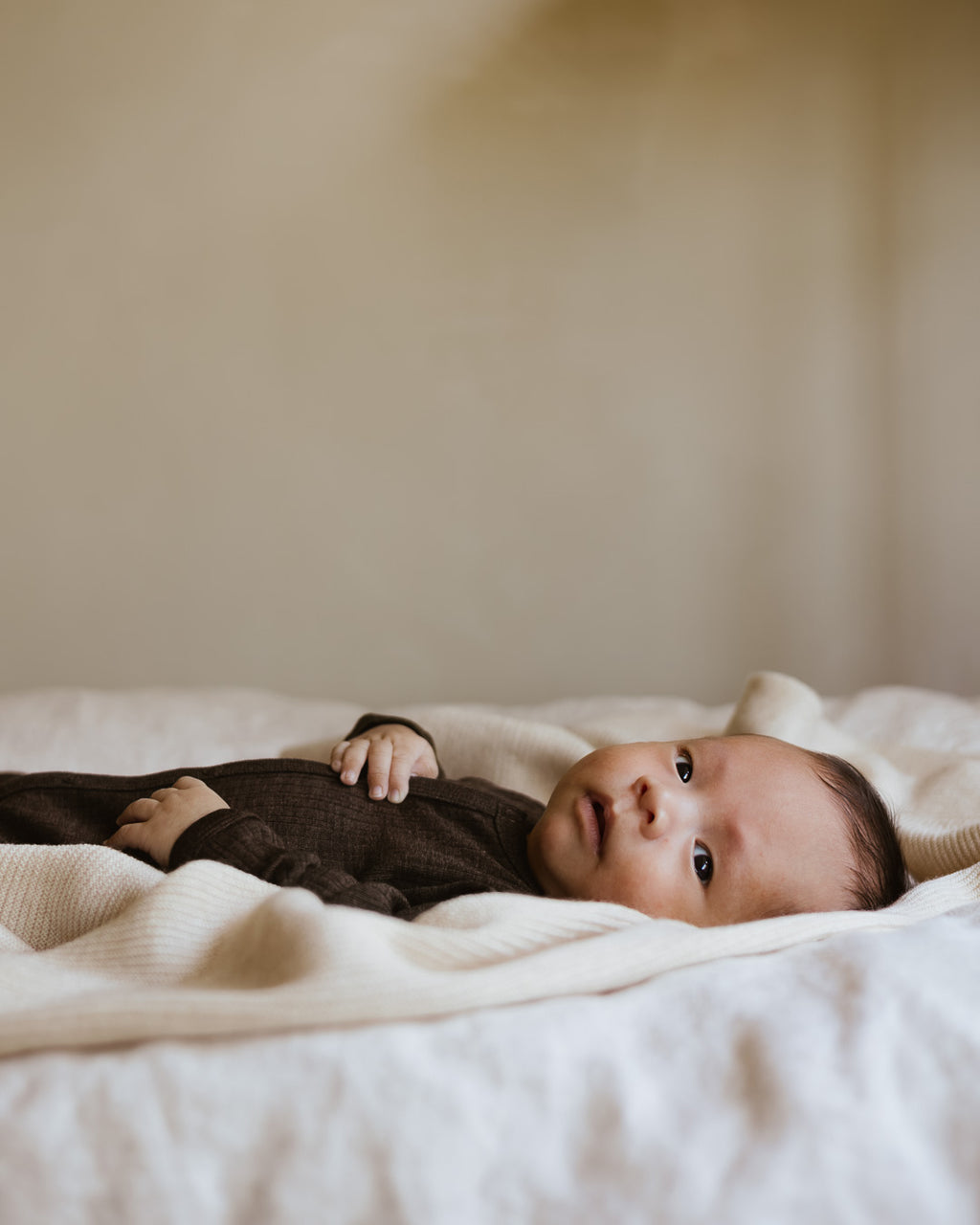 Baby Leggings Rippe aus Wolle/Seide - cocoa