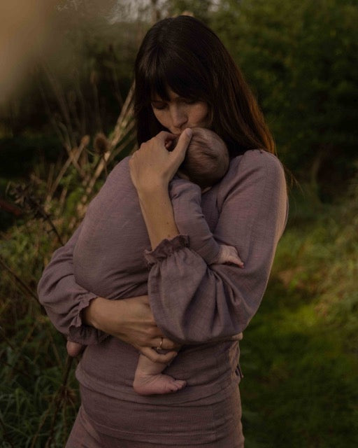 Wrap around blouse striped ajour wool/silk -  heather melange