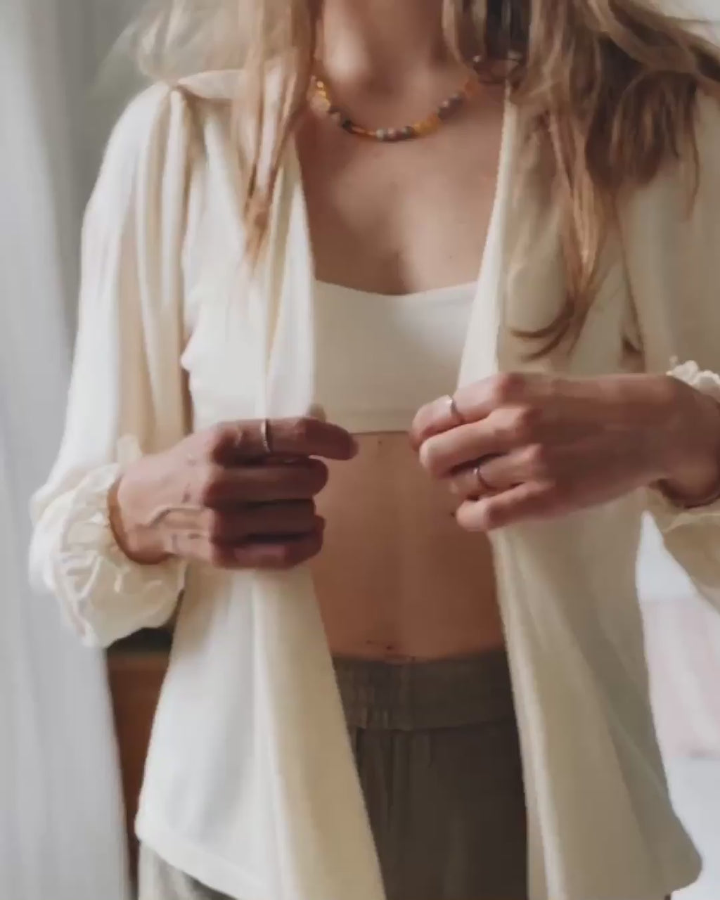 Wrap around blouse pointelle wool/silk - munkki