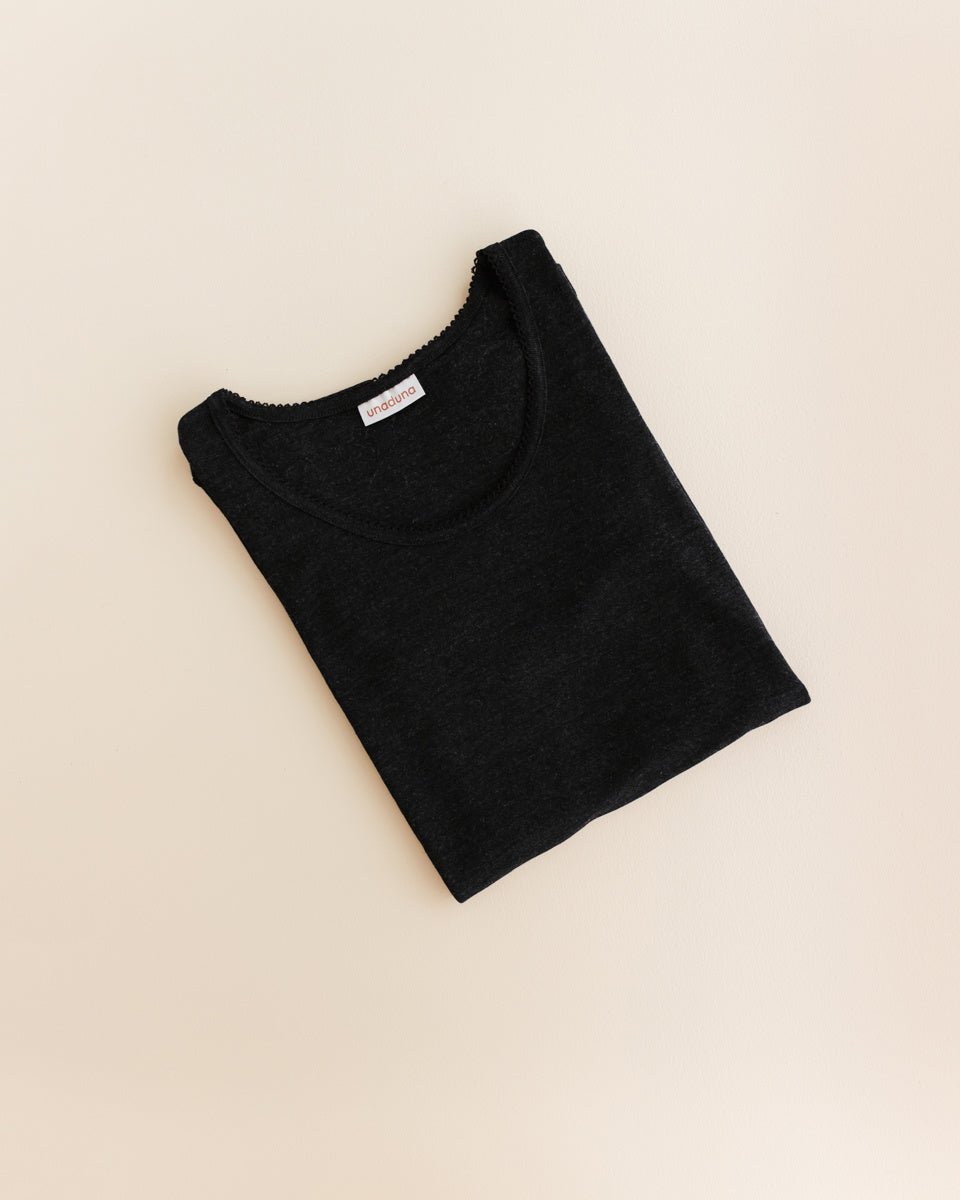 Shirt long sleeves pointelle wool:silk - ebony