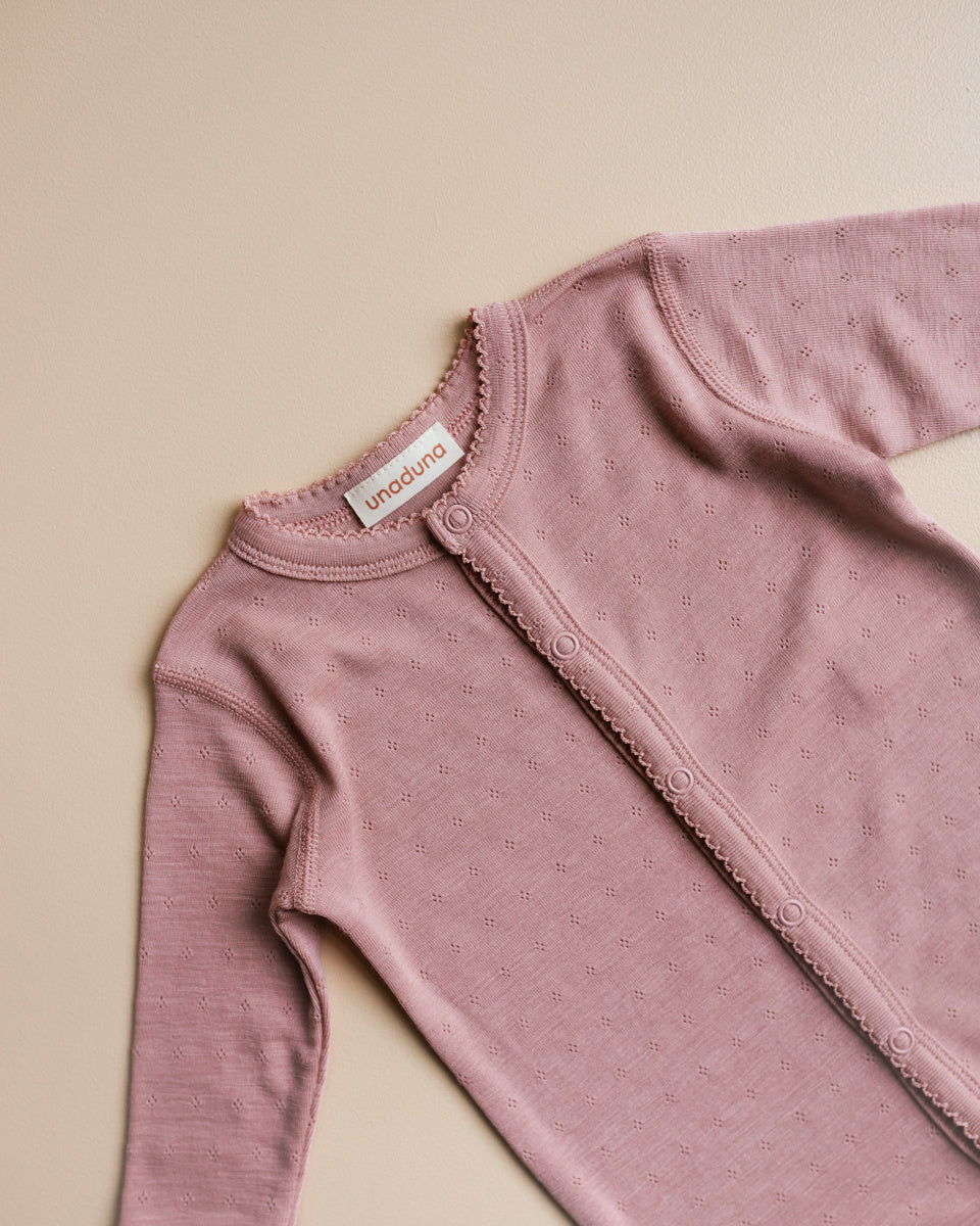 unaduna onesie wool silk cameo rose
