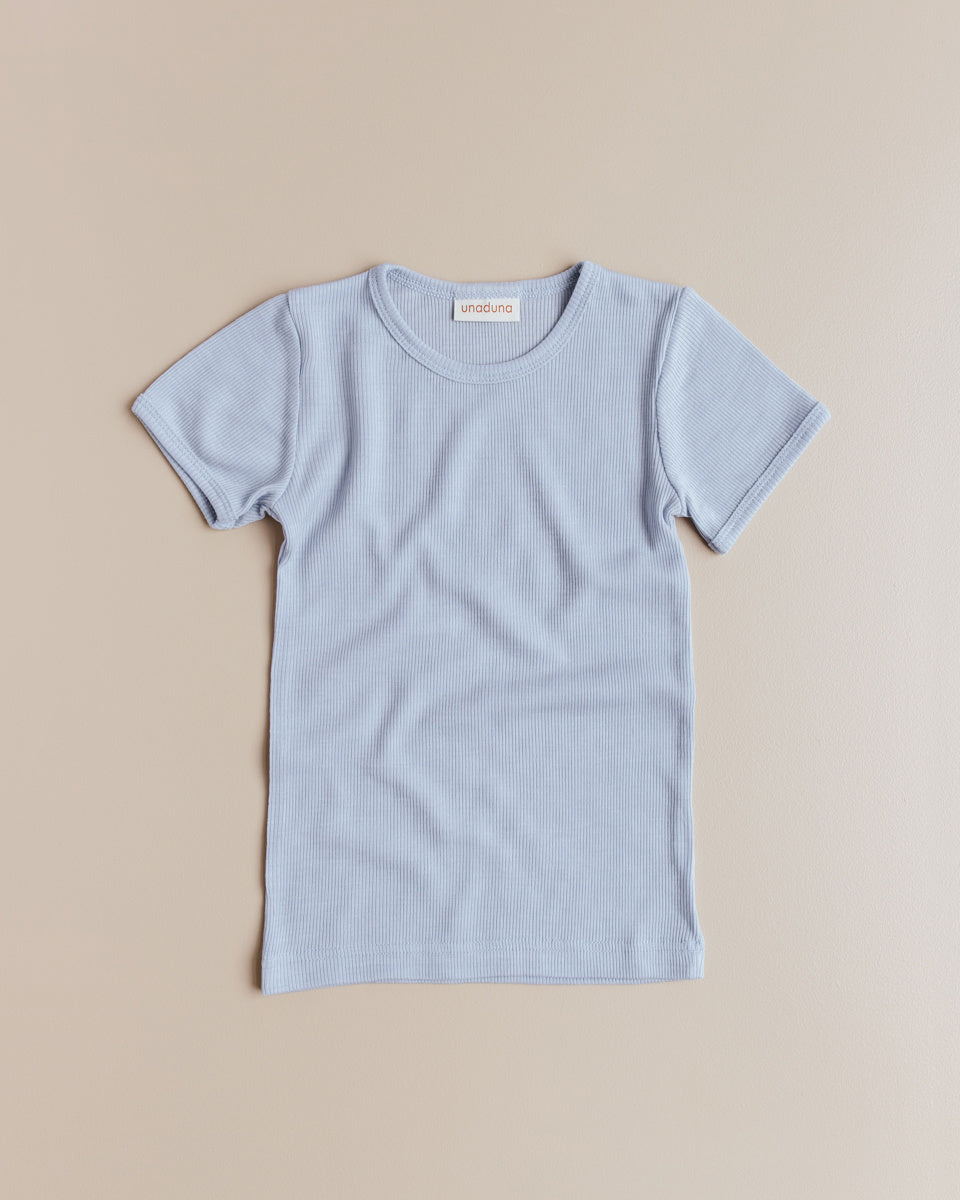 unaduna short sleeves tiny rib wol:zijde - blue bird