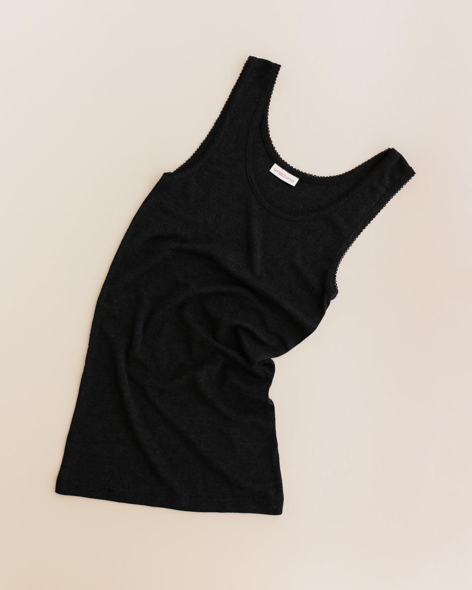 unaduna Singlet pointelle wool:silk - ebony